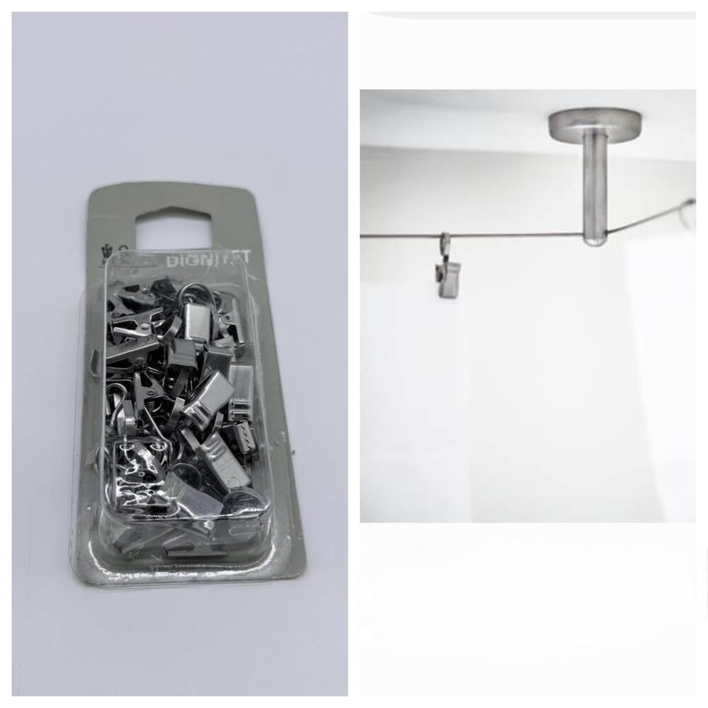 NEW 24-Pack IKEA Dignitet Curtain Rings with Clips Stainless Steel
